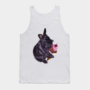 bunny rabbit cute  ebony colored coloured lionhead bunny rabbit  licking a three scoop icecream Tank Top